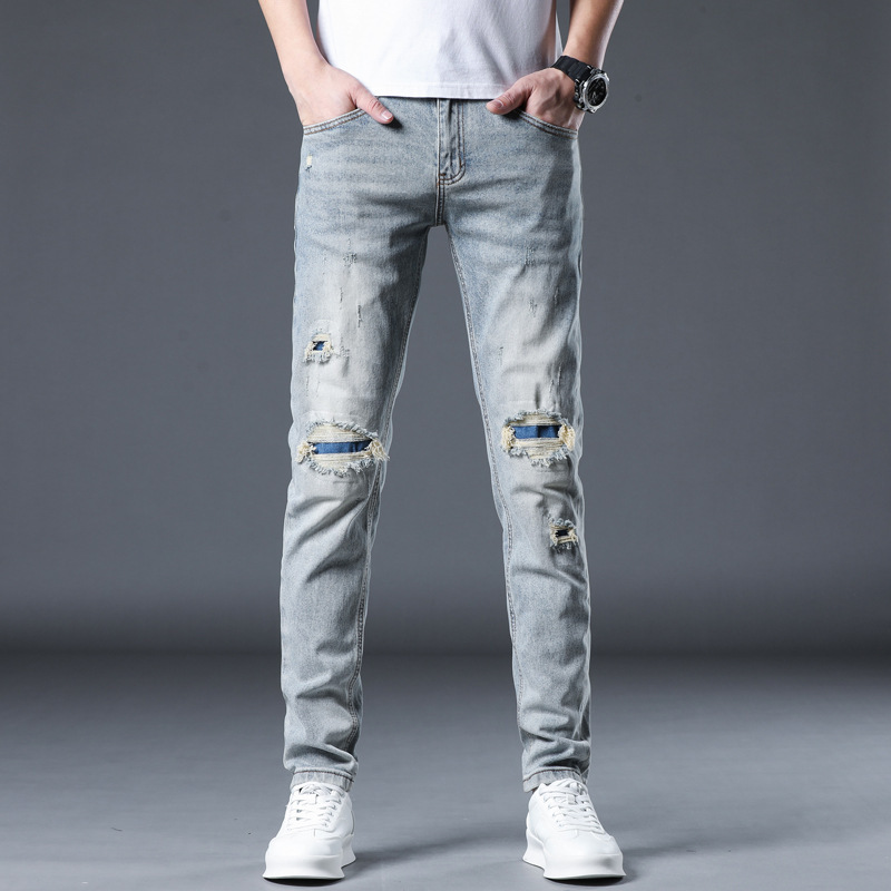 New Patch Ripped Jeans Men’s Stretch