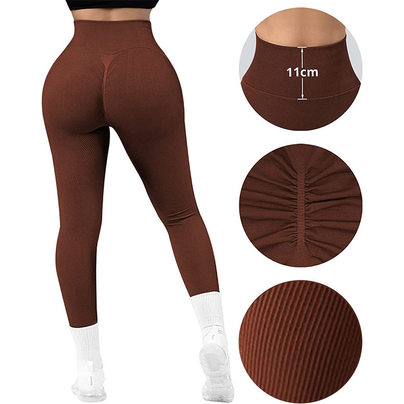 High Waist Seamless Leggings Threaded Knitted Fitness Pants Solid Women’s Slimming Sports Yoga Pants Elastic Running Sport Leggings