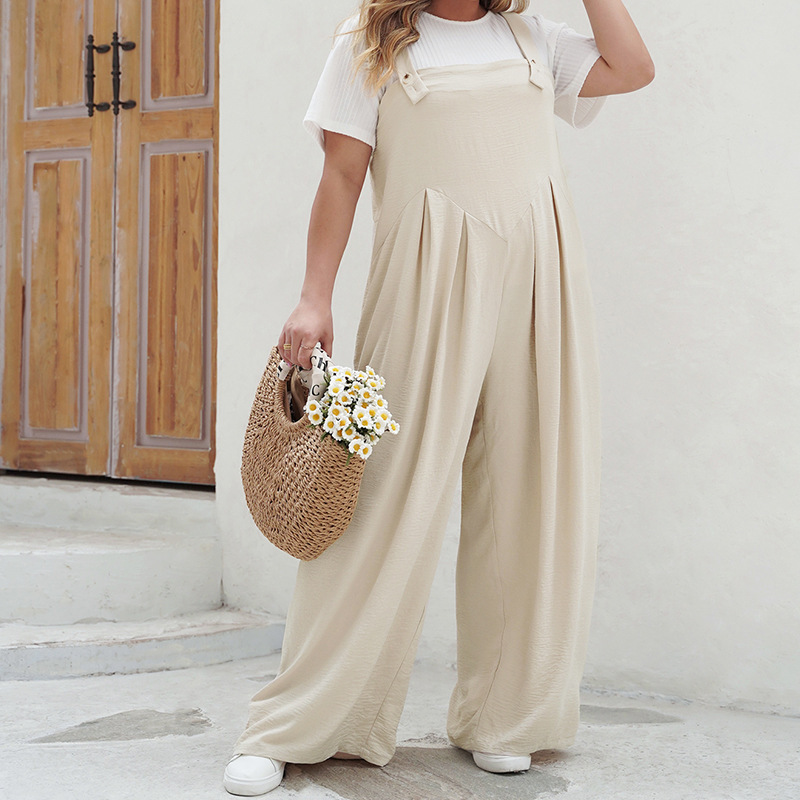 Solid Color Women’s Summer Loose Plus-sized Wide Leg One-piece Trousers