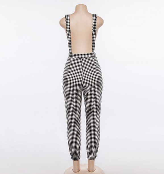 Plaid jumpsuit jumpsuit black pants