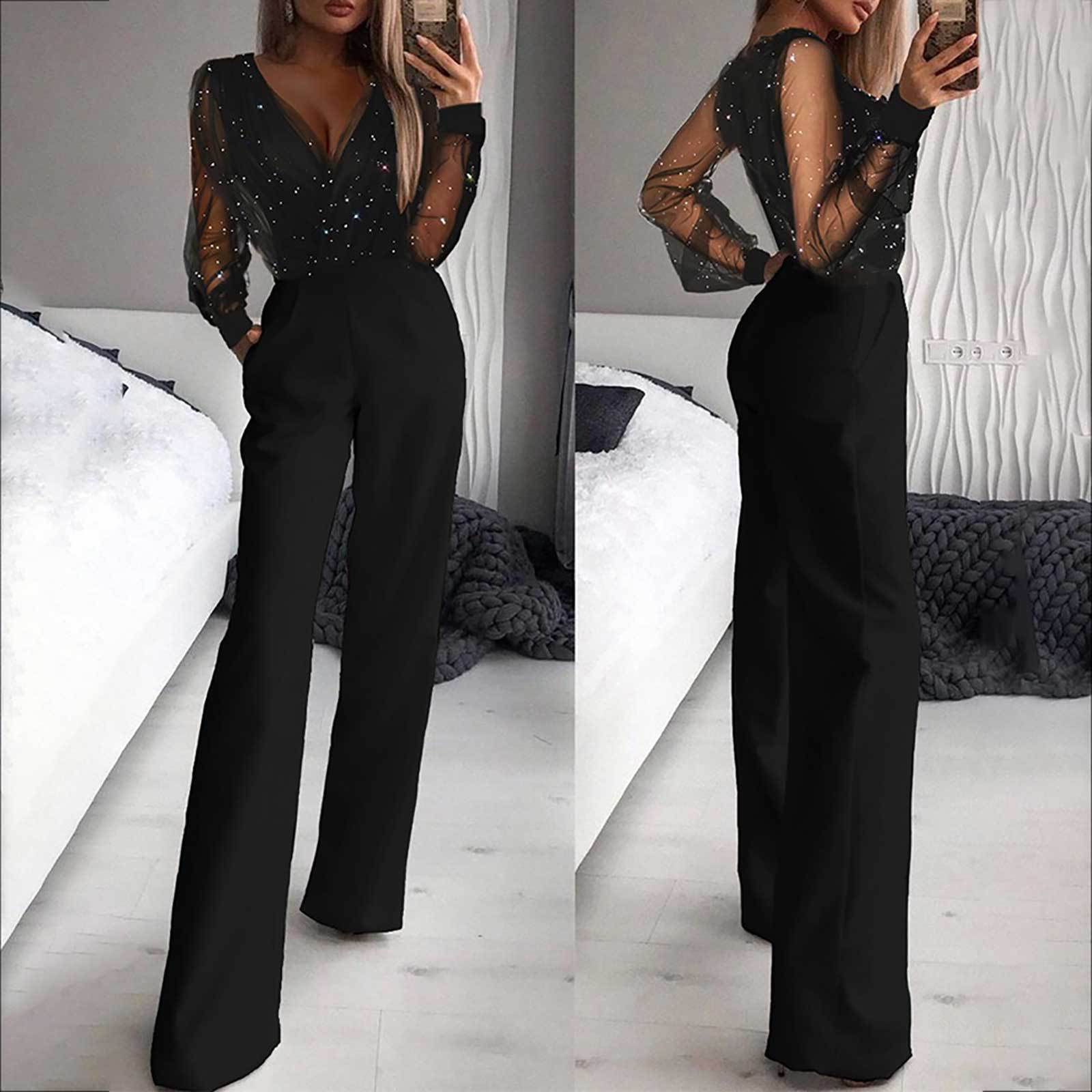 Women’s Fashion Mesh Powder Patchwork Jumpsuit