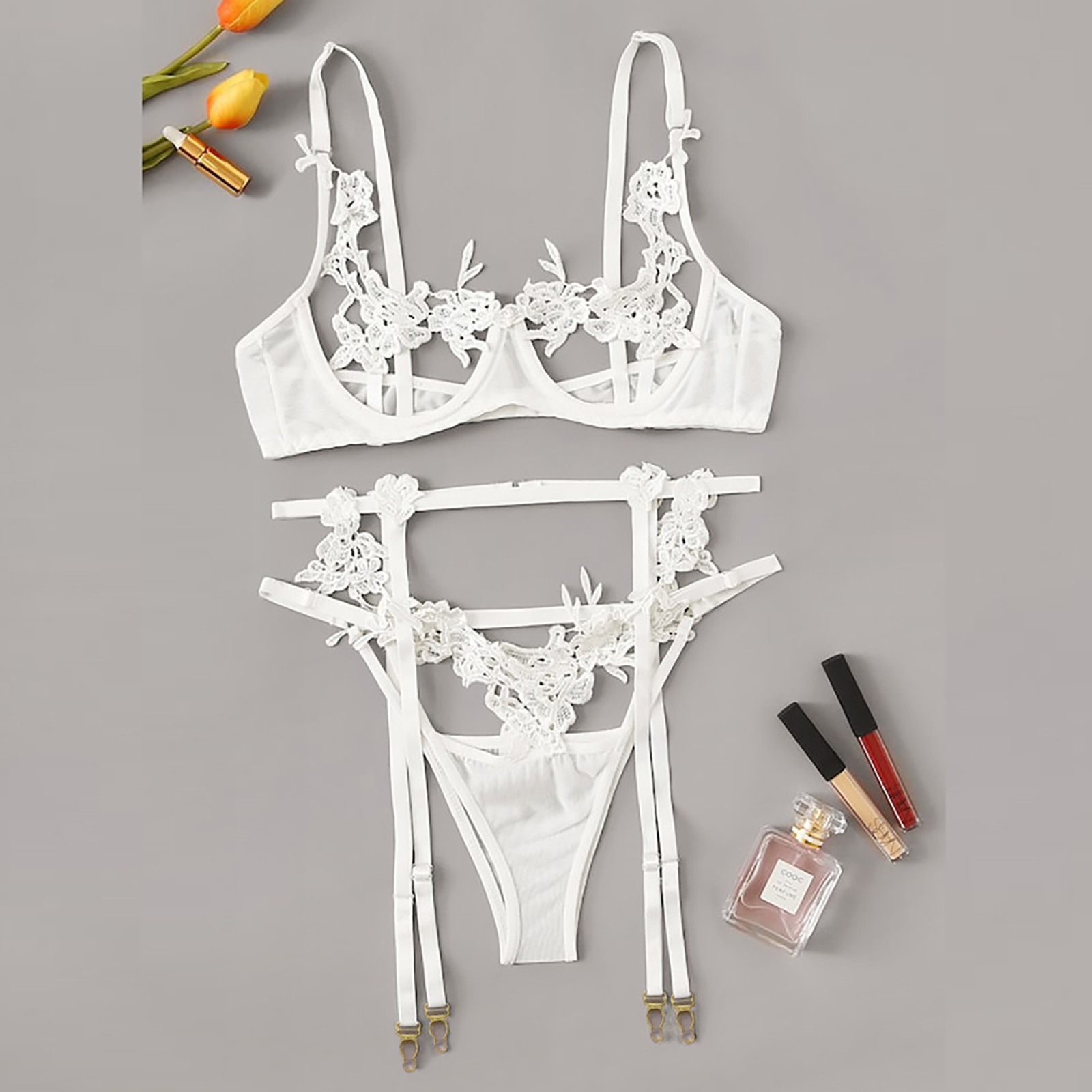 Lace Split Underwear Three-piece Set