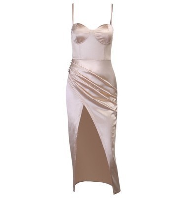 Women’s High-open Sexy Pleated Satin Dress