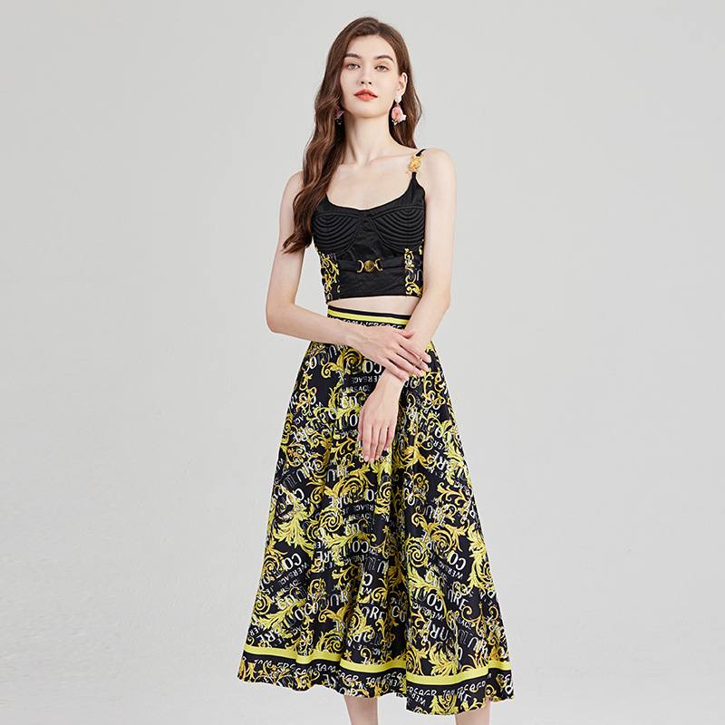 Top High Waist Big Swing Skirt Two Pieces