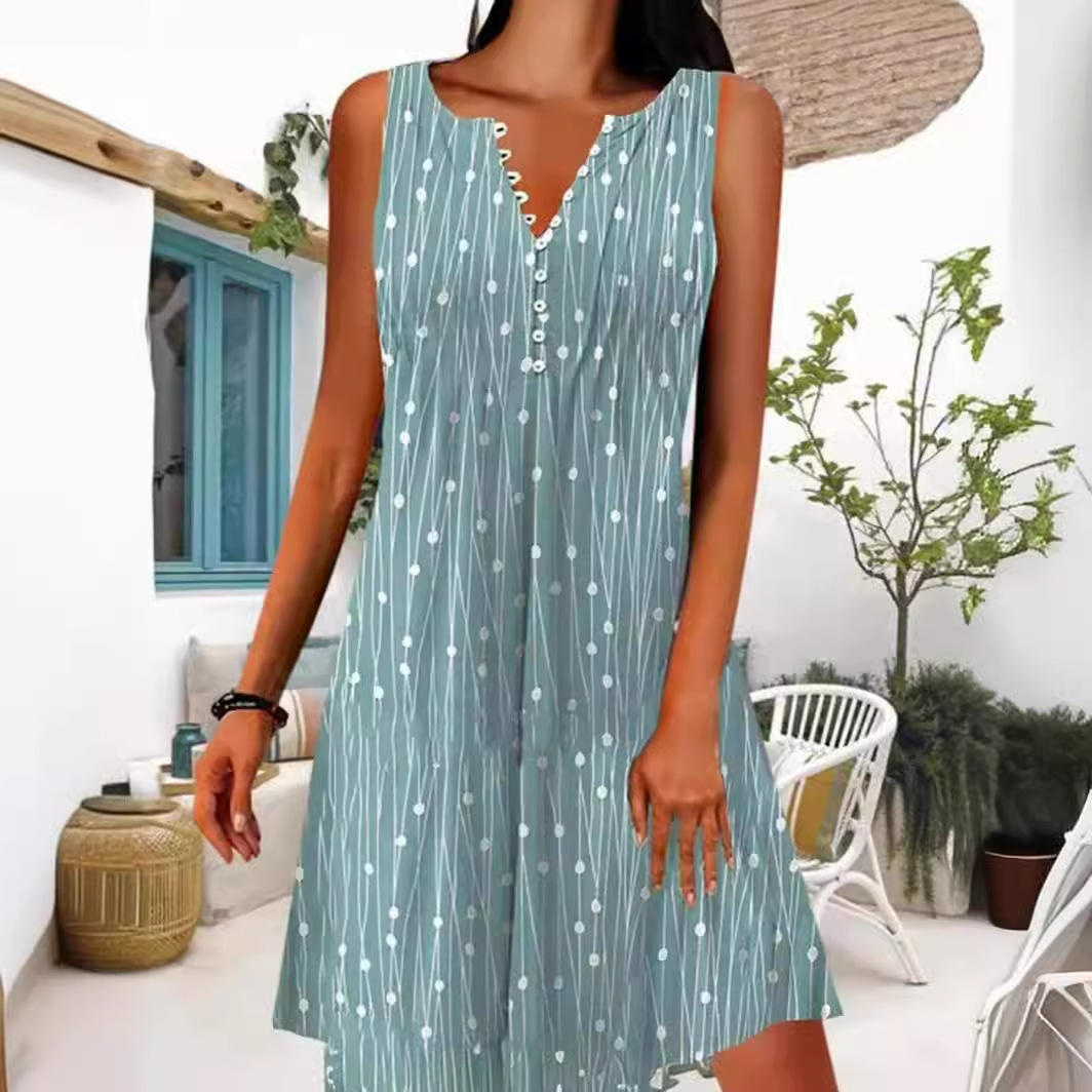 Women’s Fashion V-neck Sleeveless Printed Vest Dress