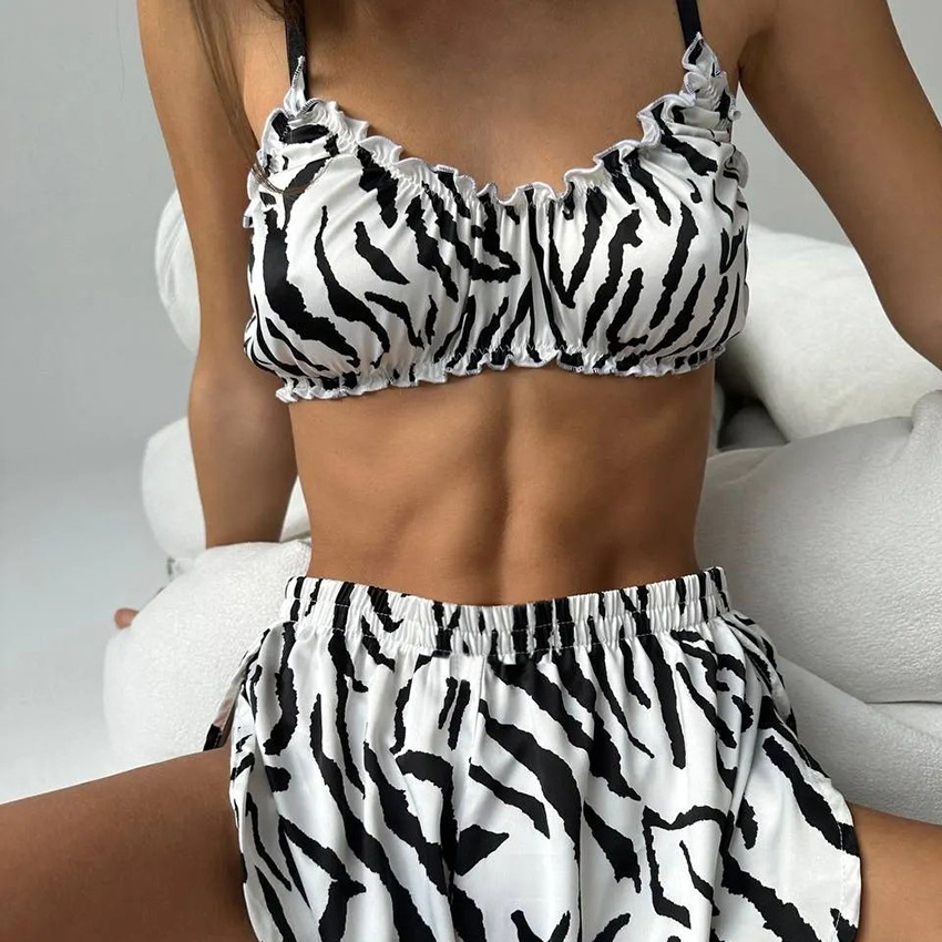 Leopard Print Women’s Suspender Underwear Pajamas Suit