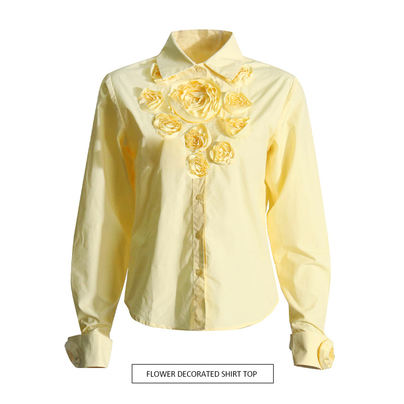 Women’s Stitching Flower Decoration Polo Collar Top