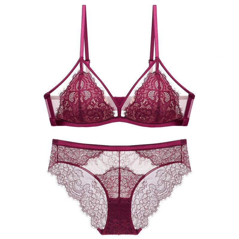 French Lace Underwear Women’s Sexy Eyelash Wireless Bra Thin Cotton Triangle Cup