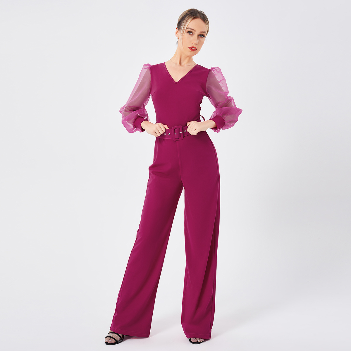 Women’s Long Sleeve Patchwork Jumpsuit