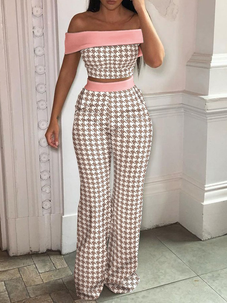 Women’s Tropical Print Off-Shoulder Top And High Waist Pant Set