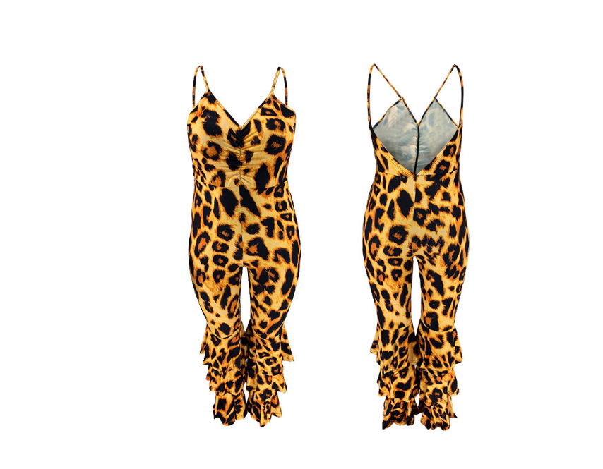 Oversized Women’s Jumpsuit With Back V-neck Sexy Leopard Print Suspenders