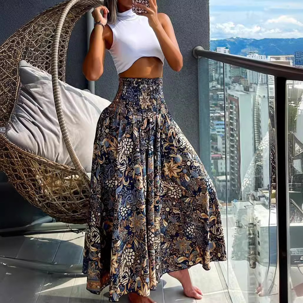 Women’s High Waist Print Loose All-match Dress