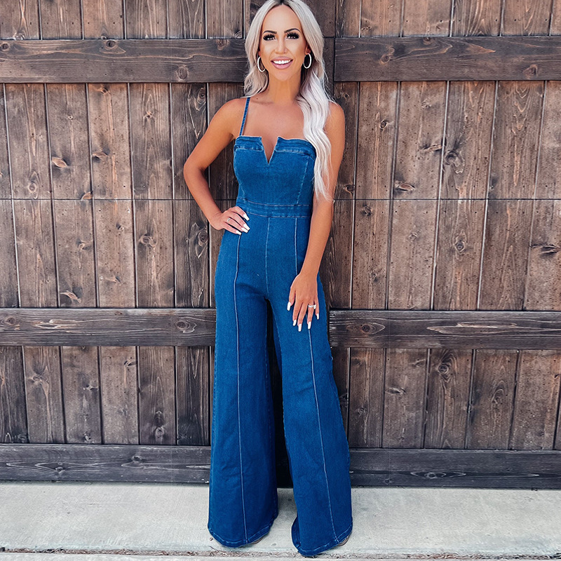 Denim Jumpsuit Women’s Spaghetti Strap High Waist