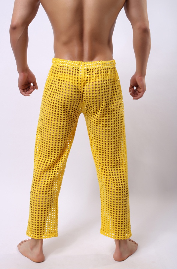 new fashion men sexy mesh trousers men casual hollow trousers