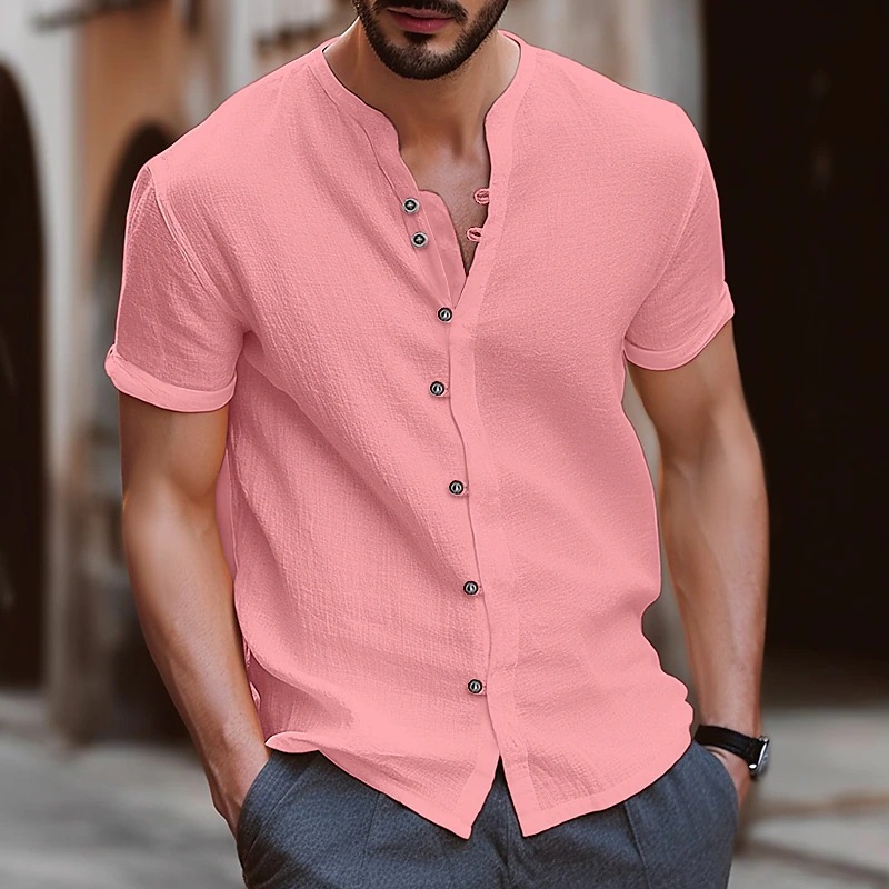 Men’s Retro Cotton And Linen Casual Button Short Sleeves