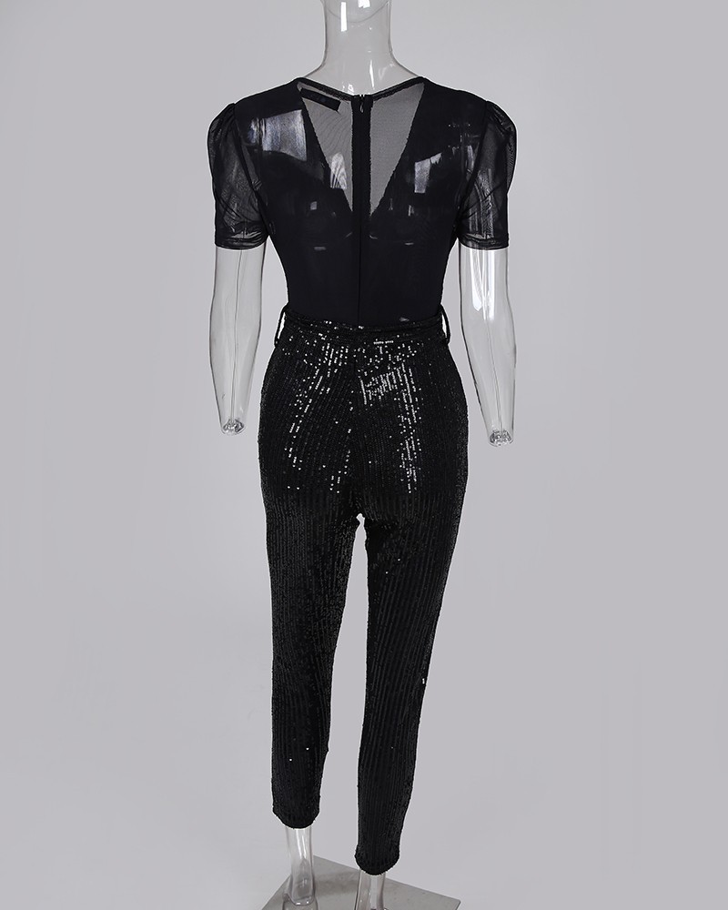 Deep V sequined jumpsuit