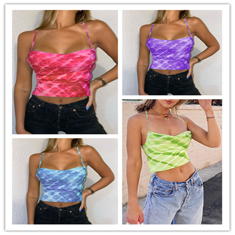 Summer Tie-dyed Off-neck Backless Camisole