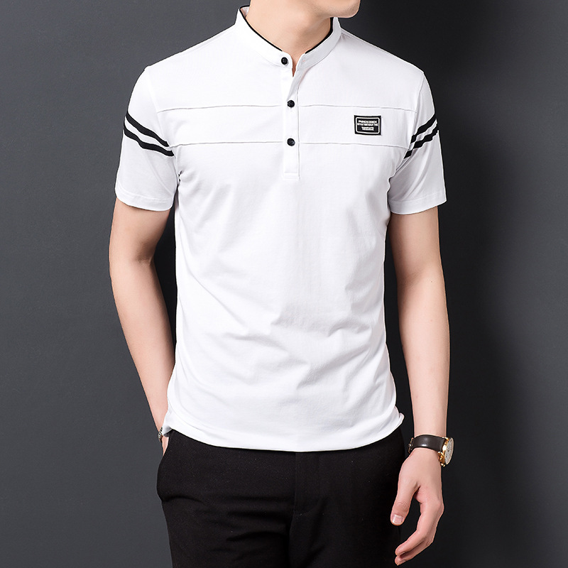 Summer Men’s T-shirt Fashion Stand Collar Short Sleeve