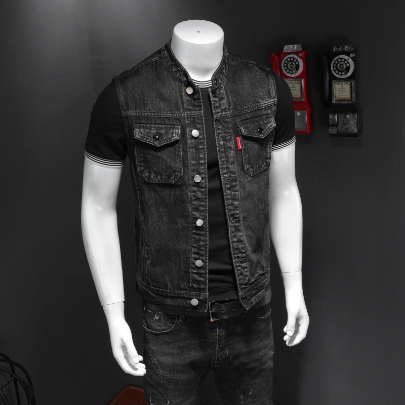 Harley Motorcycle Men’s Uniform Black Stand-up Collar Plus Size Denim Vest