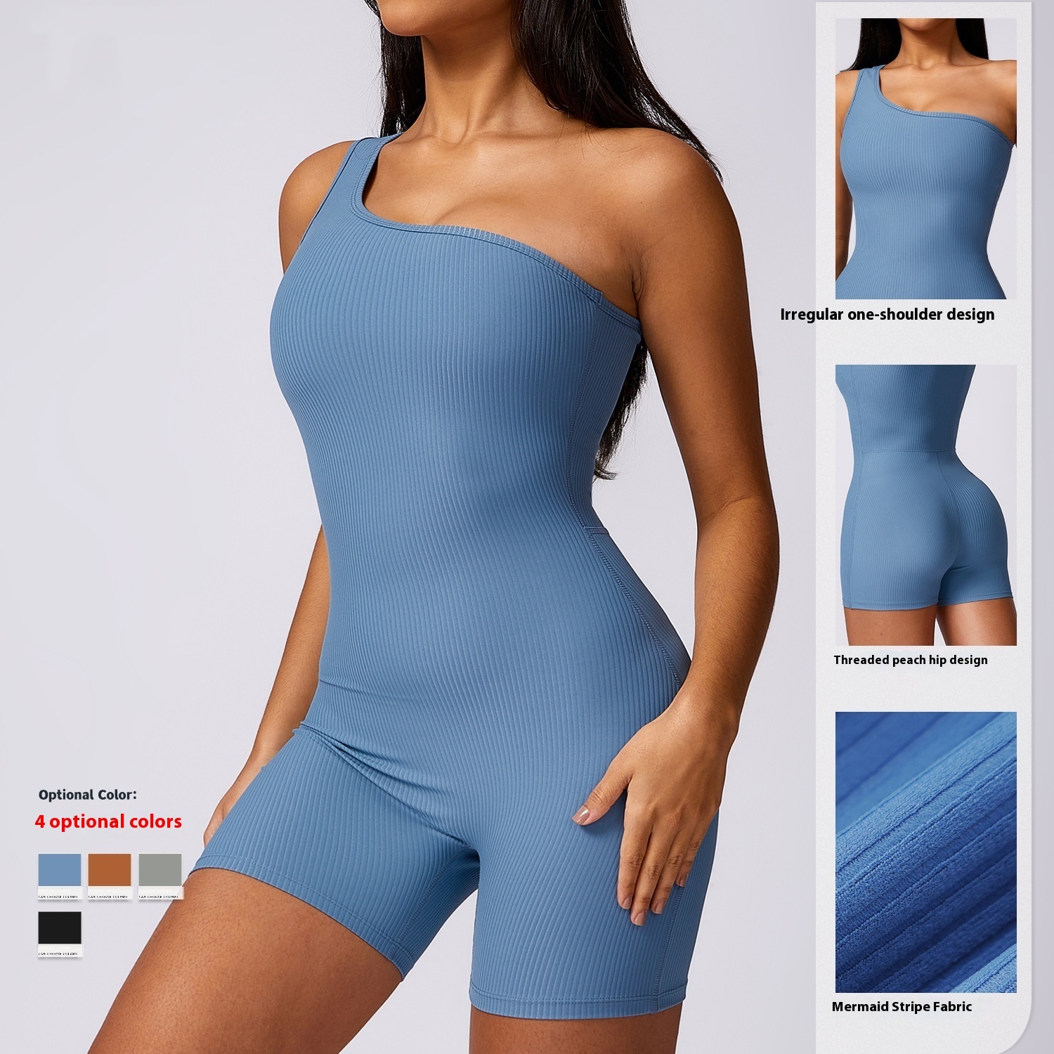 Women’s Summer Oblique One Shoulder Sports Tight Fitness Jumpsuit