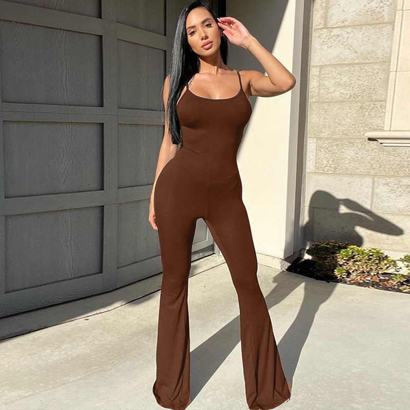 Women’s Slim-fit Solid Color Suspender Jumpsuit