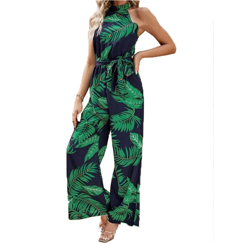 Round Neck Sleeveless Tied High Waist Wide Leg Jumpsuit