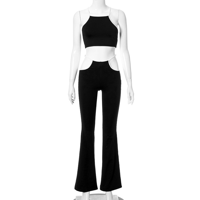 Women’s Spaghetti Straps Midriff-baring Vest Wide Leg Pants Suit