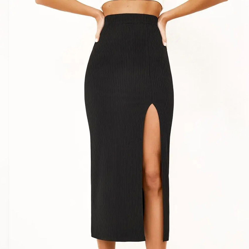 Women’s Black Straight Split Skirt