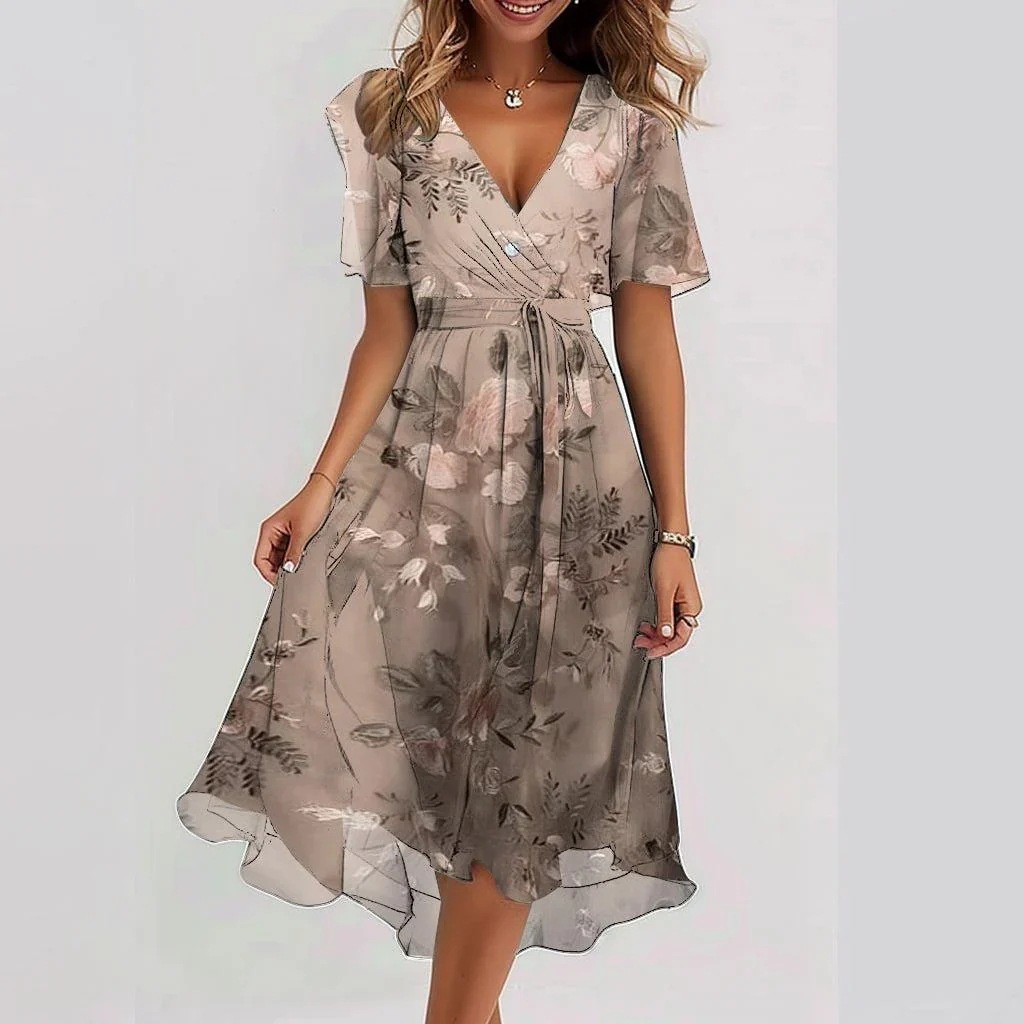 Women’s Chiffon Printed Elegant Young V-neck Dress