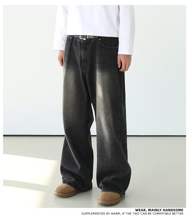 Men’s American-style Retro Washed Straight Jeans