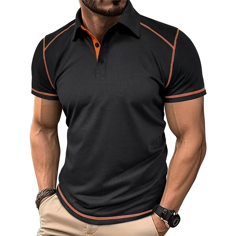 Men’s Lapel Contrast Color Polo Shirt Short Sleeve