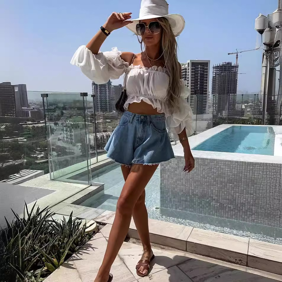 Ripped Denim Shorts Women’s Wide Leg Fringe