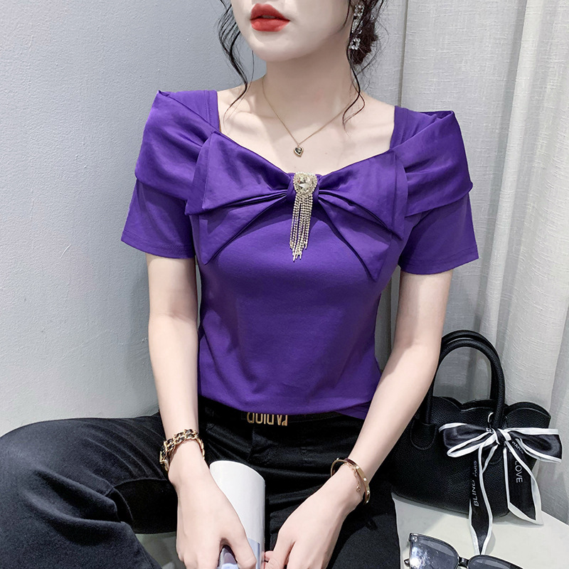 Women’s Design Sense Three-dimensional Bow Waist Slimming Temperament Wild Short Sleeve