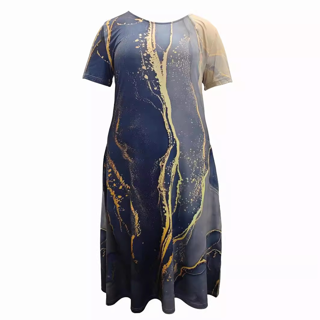 Plus Size Women’s Clothing Spring And Summer Print Short Sleeve Dress Women