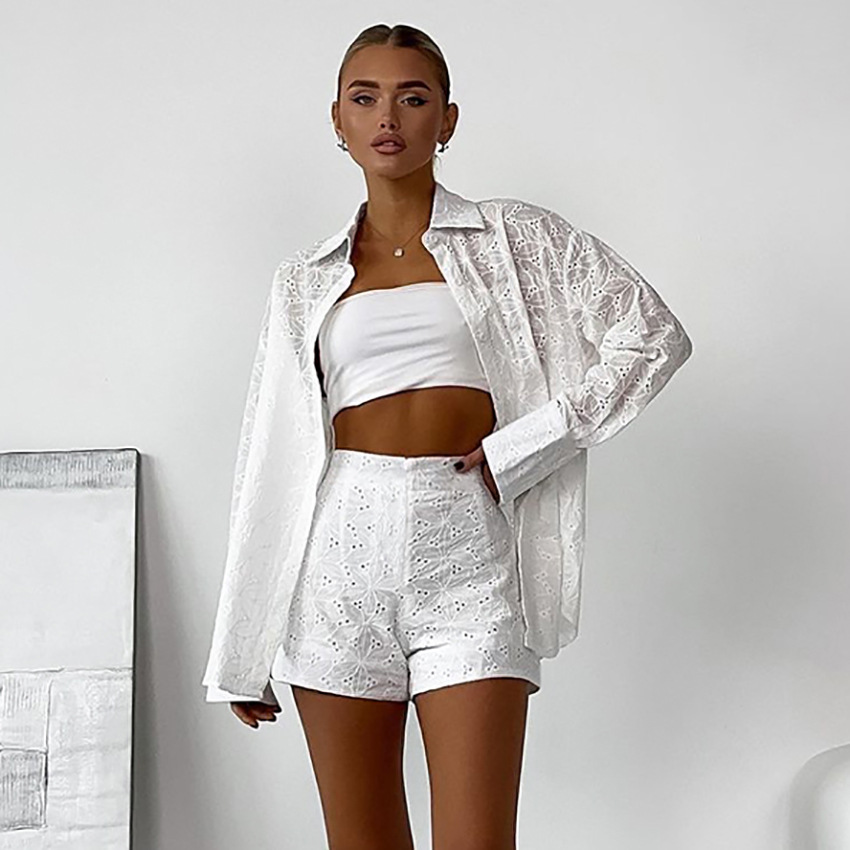 Women’s Loose Jacquard Shirt And Shorts Two-piece Set