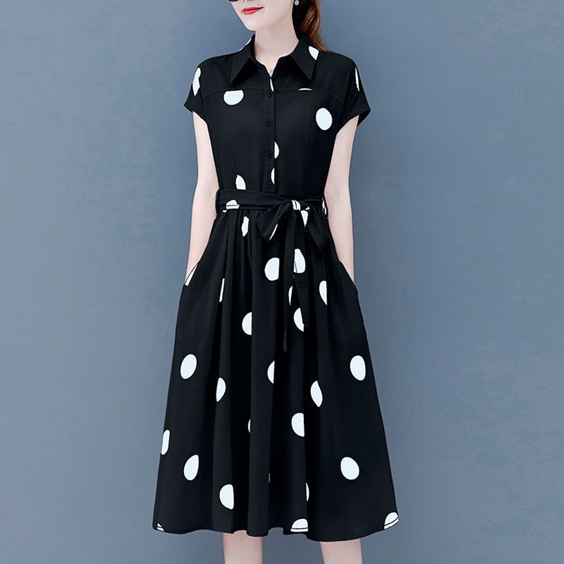 Women’s Dotted Prints Waist Slimming Temperament Slimming Youth Dress