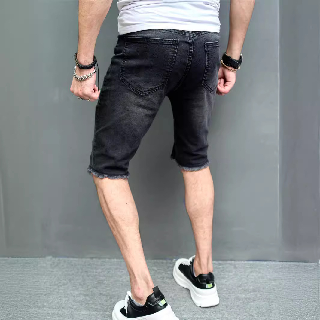 New Men’s Five-point Slim Fit Skinny Scrape Denim Shorts