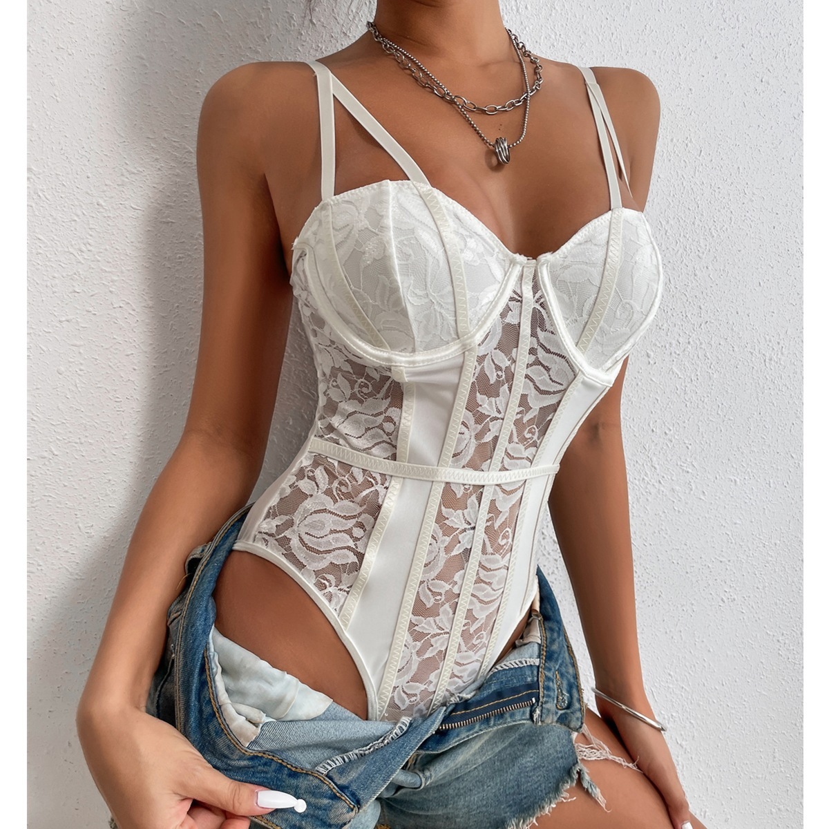 Women’s Lace Stitching Niche Street Hot Girl Style Jumpsuit