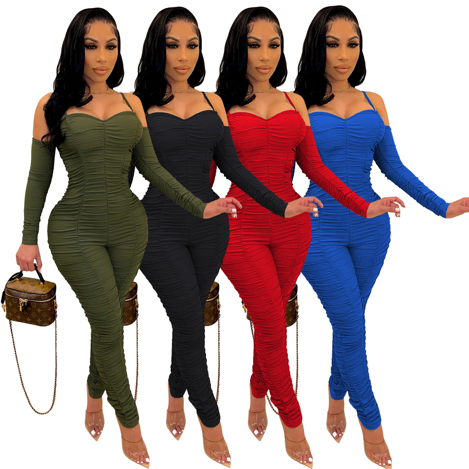 Tight Long Sleeve Spaghetti-strap Women’s Jumpsuit