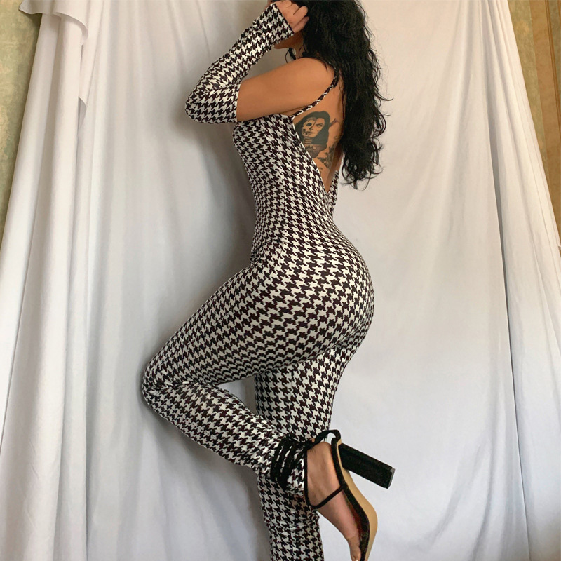 Backless Off-the-shoulder Long-sleeve Suspender Hip-lifting Jumpsuit