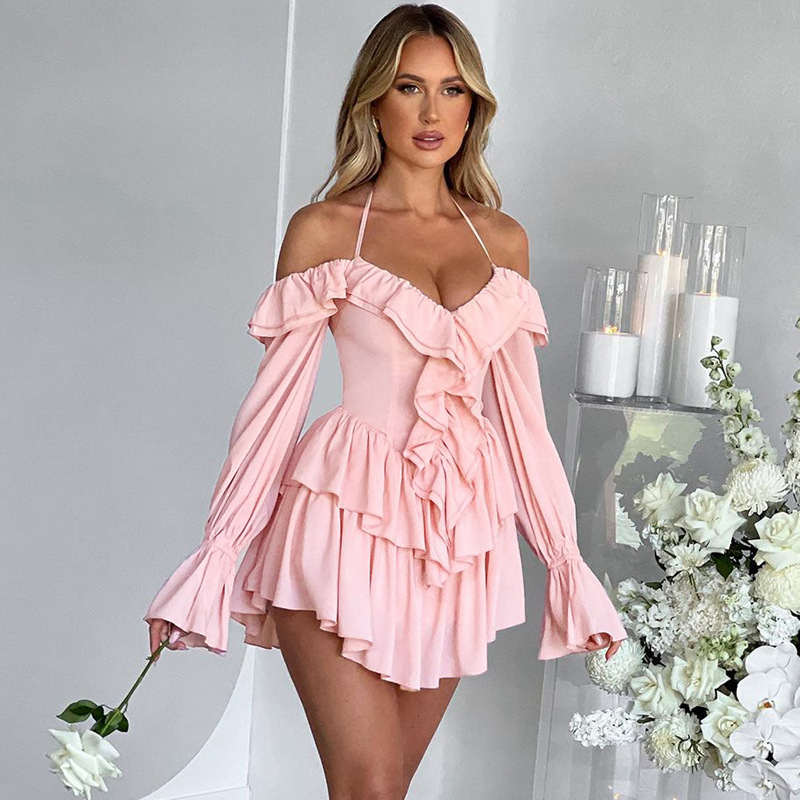 Women’s Ruffled Long-sleeved One-piece Shorts