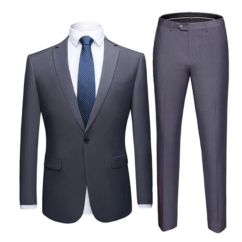 Solid Color Two-piece Plus Size Men’s Suit