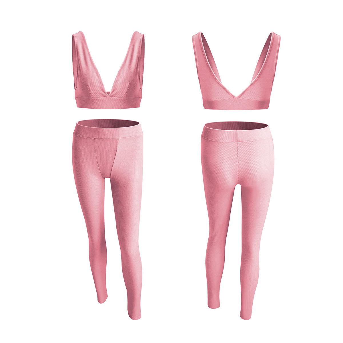 Women’s V-neck Sports Yoga Cotton Solid Color Two-piece Set