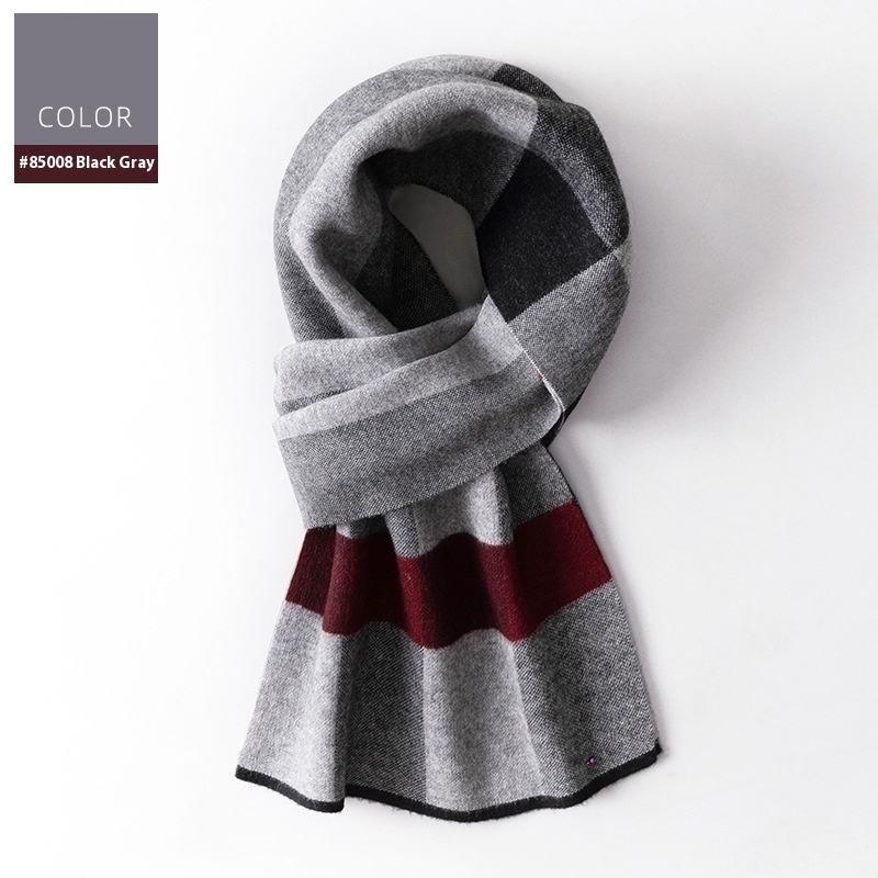 Wool Scarf Men’s Winter Plaid Double-sided Scarf