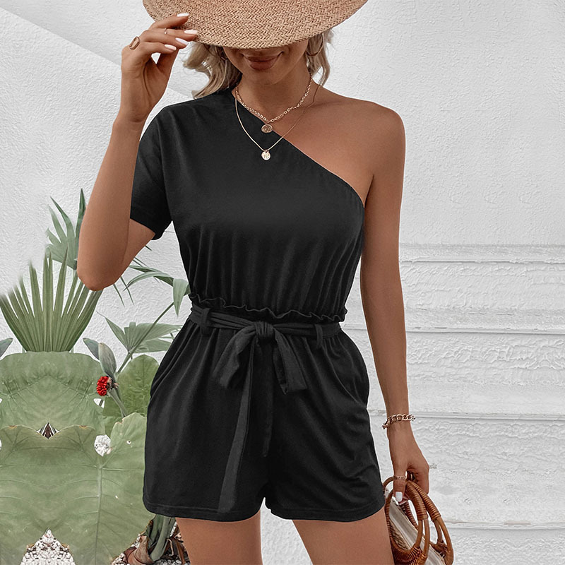 Women’s Clothing Casual Shoulder Solid Color One-piece Shorts