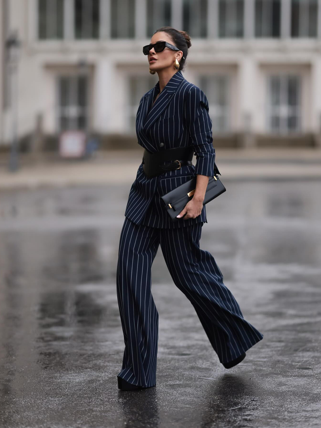 Elegant Striped Blazer & High Waist Pants Set