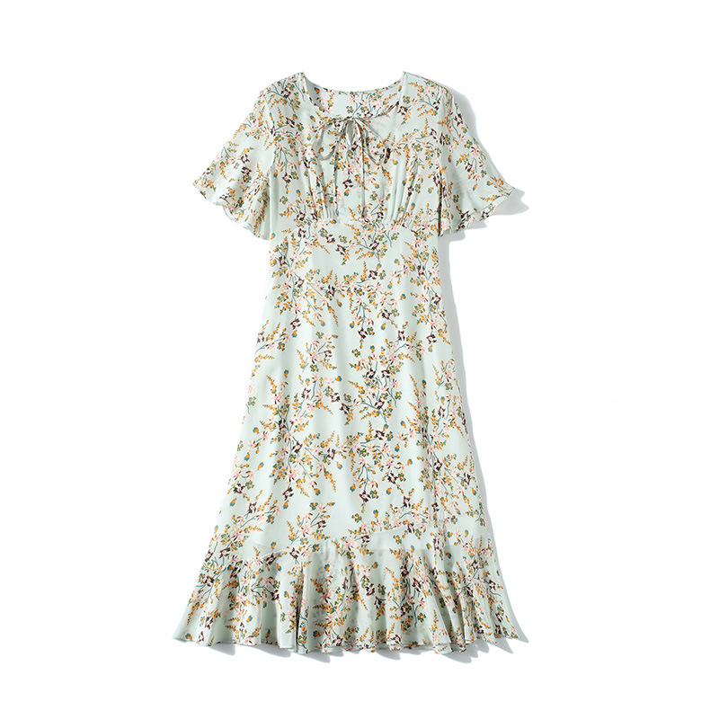 Silk Dress High-end Printed Short Sleeve French Style