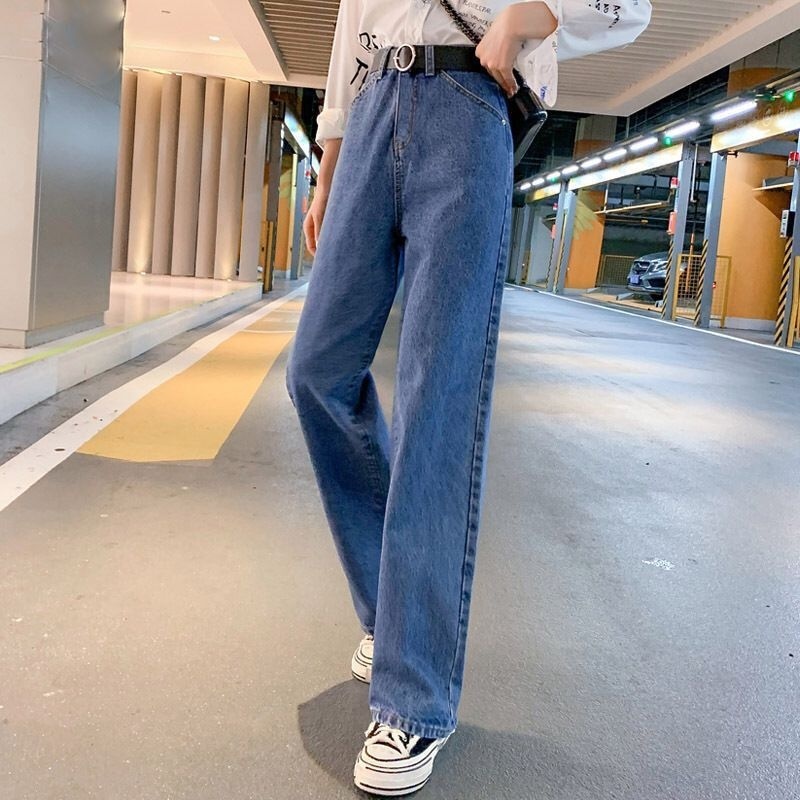 Wide-leg Jeans Women’s High Waist Slimming Draping New Autumn Dark Blue Belly Contracting High Loose Straight Mopping Pants