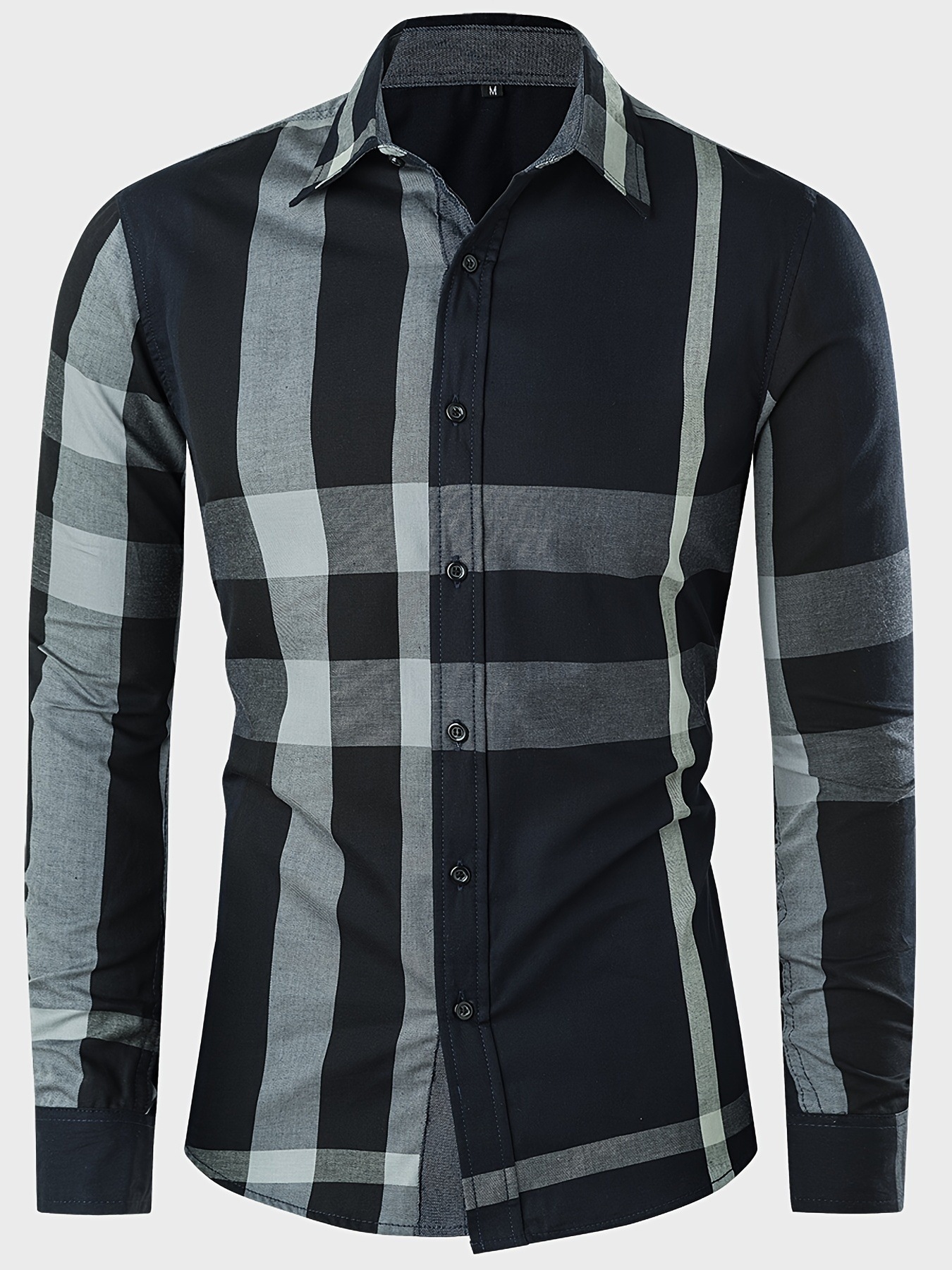 Men’s Cotton Long Sleeve Color Matching Plaid Shirt