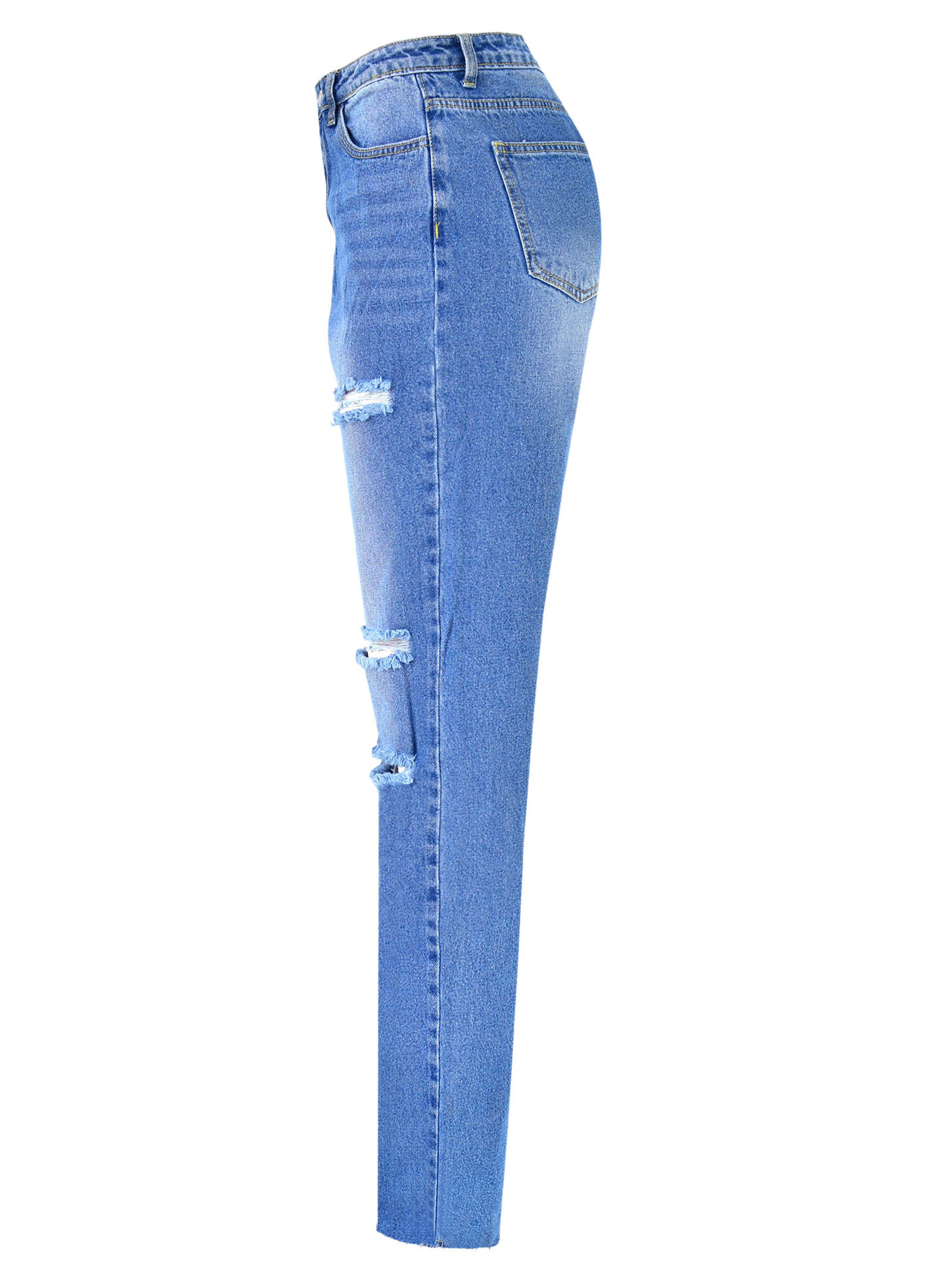 Women’s High Waist Straight Ripped Jeans